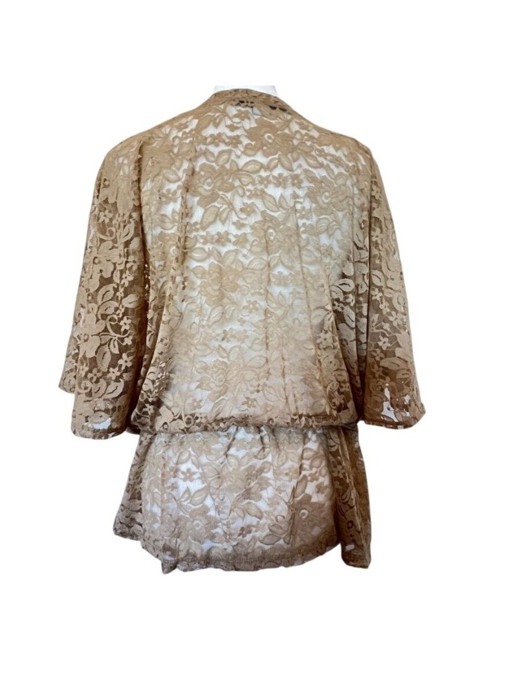 Fairycore Floral Lace Kimono Cardigan Champagne Taupe Coquette Boho Layering L - Picture 3 of 12